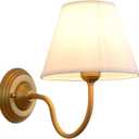 Vintage Curved Arm Fabric Wall Sconce with Linen Cloth Shade, Hardwired Indoor Single Sconce Light Wall Mounted Lamp for Bedroom Living Room Stairs Hallway (White 1-Light)