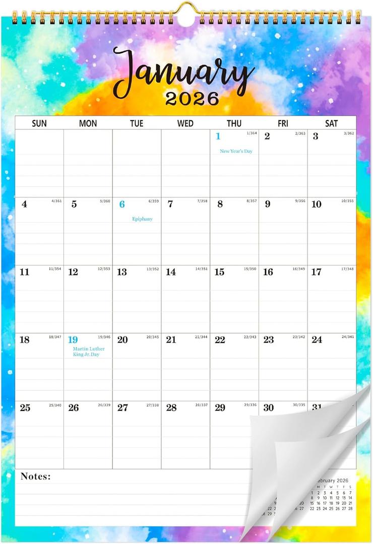 2026-2027 Wall Calendar, 18-Month Large Hanging Wall Calendar 2026-2027, Jan. 2026 - Jun. 2027, 12" x 17" Large Calendar 2026 with Twin-Wire Planner for Home & Office Organization, with Stickers (Colorful Ink Wash)