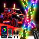 DREAMOTOR Whip Lights, 2Pcs 1FT Spiral RGB LED Whip Lights for Side by Side with Wireless Remote and APP Control, RGB Chasing Lighted Antenna Whips for UTV ATV Truck Polaris Dune Buggy RZR Can-Am