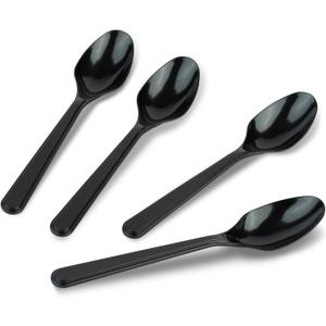 PlasticPro 50 Pack Heavy Weight Plastic Spoons Black Disposable Spoons Plastic Cutlery Set