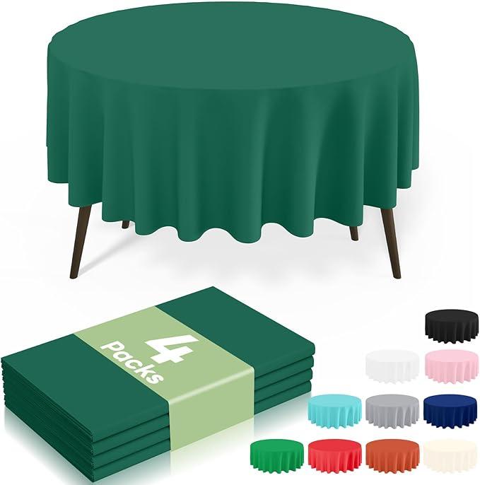 misaya 4 Packs Disposable Plastic Table Cloth, 84" Round Waterproof Tablecloth, Leakproof & Sturdy Decorative Table Covers for Picnic, Party and Outdoor, Christmas Green
