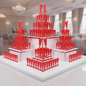 LemonRoad 100 Pcs Plastic Champagne Flutes 5 oz Disposable Champagne Glasses Bulk Toasting Cups for Party Wedding Birthday Anniversary Celebration Supplies (Red)