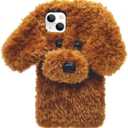 Losin Compatible with iPhone 15 Plus Case Cute Plush Furry Dog Phone Case for Women Girls Girly 3D Cartoon Kawaii Case Soft TPU Shockproof Protective Cover Compatible with iPhone 15 Plus, Brown
