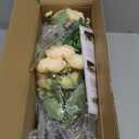 Dahey Centerpiece Table Decorations for Dining Room Farmhouse Table Centerpieces Decor Wood Tray with 3 Artificial Flowers and 2 Eucalyptus for Living Room Kitchen Table, 14.1" x 4.7" x 3.1" (Champagne)