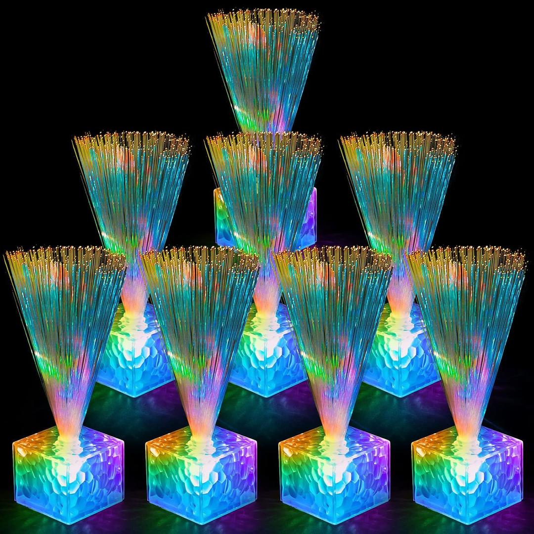 Amylove 16 Pcs Mini Fiber Optic Lamps Bulk Small LED Light up Table Centerpieces for Party Event Decorations with Crystal Base Battery Powered for Glow in The Dark Favors Supplies (6 Inch,Clear)