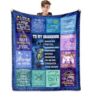 Grandson Gifts from Grandma, Gifts for Grandson Blanket 60"X 50", Grandsons Gifts from Grandparents, Best Grandsons Adult Gift for Ideas Valentines Graduation Christmas Birthday