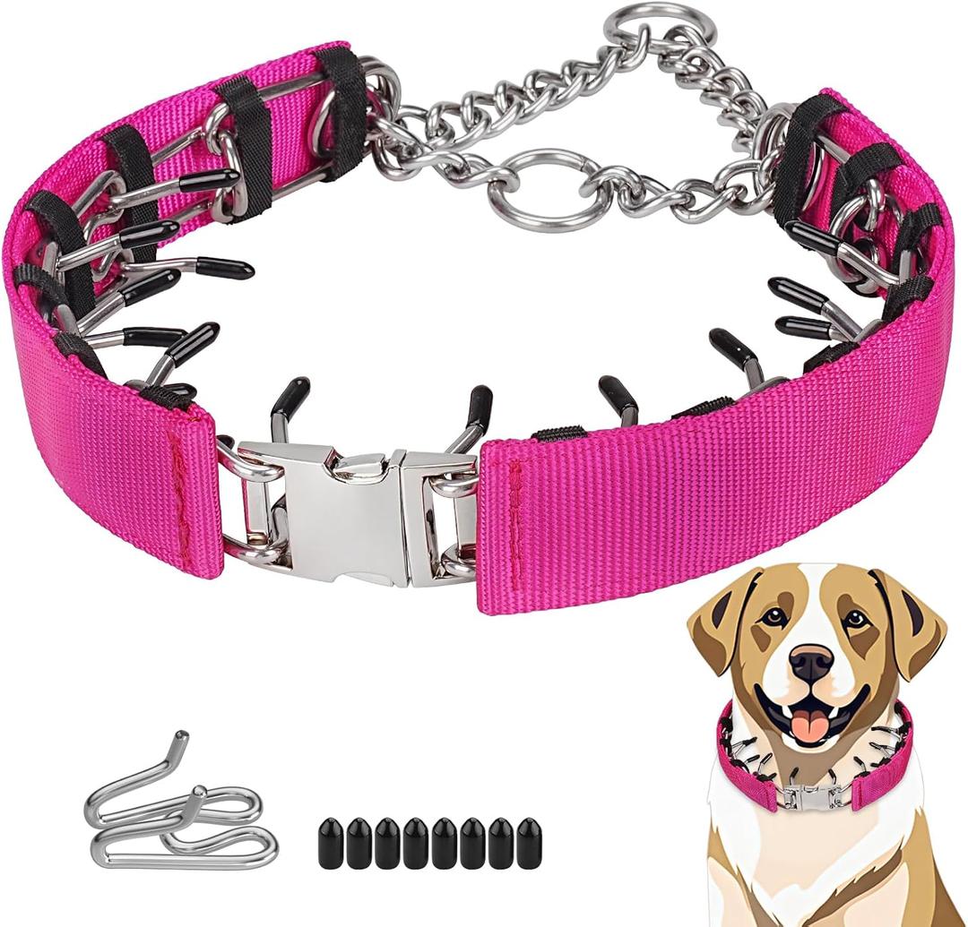 Pinch Prong Collar for Large Medium Small Dogs, Stainless Steel Choke Collar for Dogs with Qucik Release Buckle Rose M (M (Neck 16"-21"), Purple)