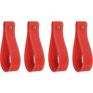 uxcell 4pcs Artificial Leather Curtain Rod Holder 1 x 4.7 Inches Wall Hanging Straps Curtain Rod Hook Brackets Hangers with Screws for Home Bathroom Kitchen Bedroom, Bright Red (Bright Red)