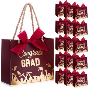 Tenceur 40 Pack Mini Graduation Gift Bag with Ribbon 5.5 x 2.4 x 4.7 Inch 2026 Congrats Grad Party Favor Bag Small Graduation Goodies Candy Snack Packing with Handle for Congratulation Decor, Wine Red