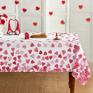 Horaldaily Valentine Tablecloth 60×60 Inch Square, Watercolor Love Hearts Pink Colored Washable Table Cover for Party Picnic Dinner Decor