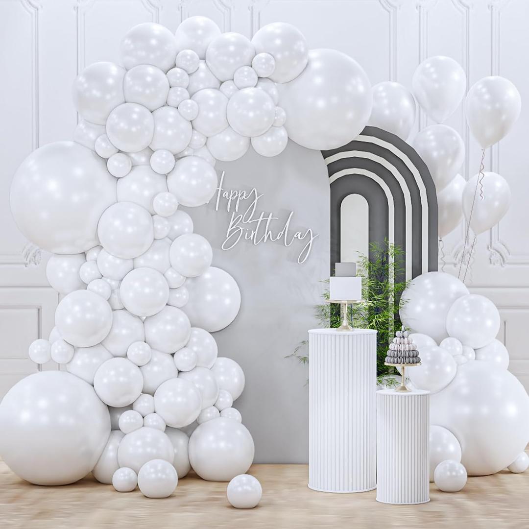 PartyWoo Pearl White Balloons 155 pcs Different Sizes Pack of 18 12 10 5 Inch White Latex Balloon Arch Kit Garland for Wedding Bridal Graduation Baby Shower Birthday Party Decorations White-Z30