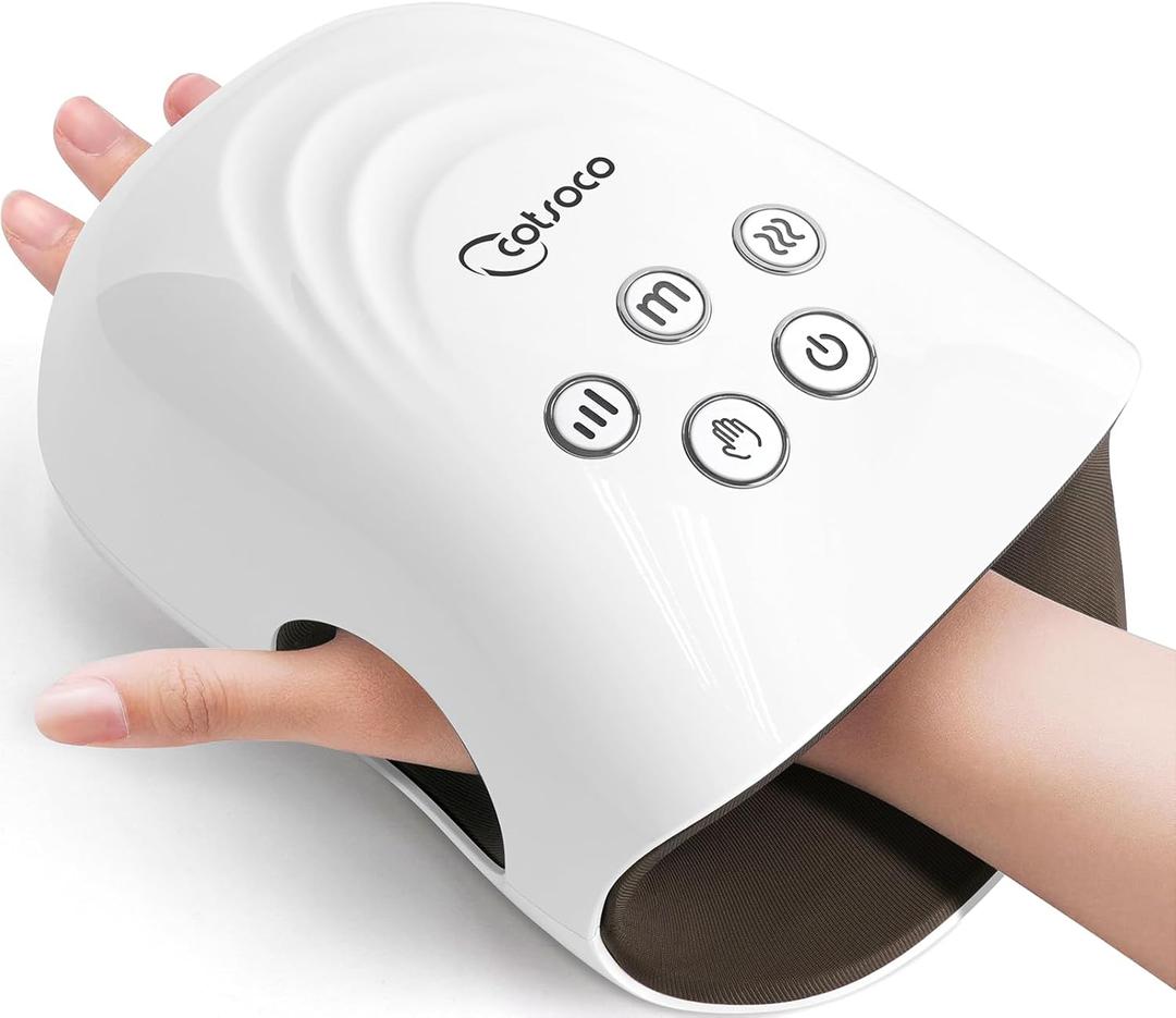 cotsoco Hand Massager - 3Massage Sizes, Cordless Hand Massager with Heat & Compression for Arthritis and Carpal Tunnel, Gift for Men Women Family Friends, Relaxation at Home, Office, Outdoors, White (Normal)