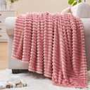 BEDELITE Fleece Throw Blanket for Couch 3D Ribbed Jacquard Soft and Warm Decorative Fuzzy Blanket Cozy, Fluffy, Plush Lightweight Pink Throw Blankets for Bed, Sofa, 50x60 inches