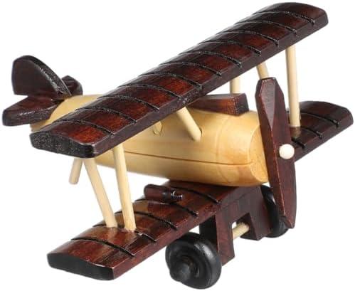 MAGICLULU Wooden Vintage Airplane Small Biplane Airplane Model Retro Wood Aircraft Plane Figurines for Desktop Ornament 5.89 x 5.5 x 2.95Inch B