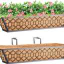 Riare 2 Pack 24 Inch Window Boxes Planters with Coco Liner, Metal Deck Railing Planter Boxes, Balcony Planters Railing Hanging, Horse Trough Window Flower Planter Boxes for Outdoor Porch Fence Patio