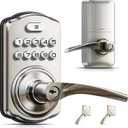 Veise Keypad Door Lock with Handle, Keyless Entry for Front Door & Bedroom, Electronic Lock with Code, Auto-Locking, Easy Installation, Passage Mode, Satin Nickel