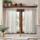 jinchan Gray Striped Linen Kitchen Curtains 45 Inch Cafe Tier Curtains Balanced Stripe Farmhouse Small Drapes for Bathroom Laundry Over Sink Half Window Light Filtering 2 Panels Grey on Linen