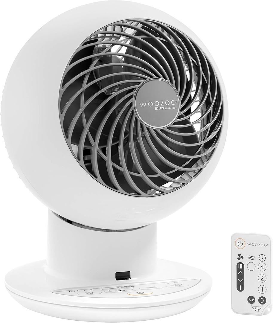 IRIS USA WOOZOO Air Circulator Fan with Remote, Oscillating, 5 Speeds, 82ft Max Air Distance, Adjustable Tilt, Quiet Motor, Small Fan for Bedroom, Office, Dorm, White