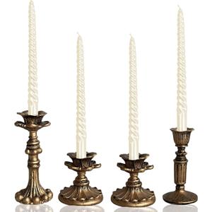 Vintage Candlestick Holder for TaperResin Candle Holder Antique BronzeDecorative for Home Decor Centerpiece for Wedding Party, Wedding Anniversary DecorationSet of 4(AABC)