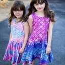 Funnycokid Girls Dress Summer Sleeveless Sundress Birthday Outfit Twirly Mermaid Party Kids 4-15 Years (Purple, L)