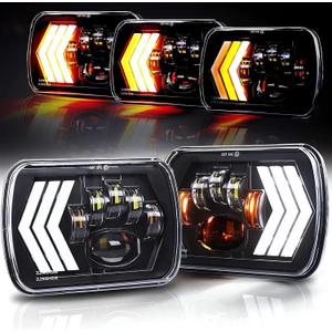 5x7 7x6 Inch H6054 Black LED Headlights H4 Sealed Beam Replacement Lamp for Jeep Wrangler YJ Cherokee XJ [DOT Approved] Ford Econoline Chevy Express GMC Savana TOYOTA Pickup Nissan D21 Dodge