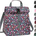 Insulated Lunch Bag for Men/Women/Kids, Roll top Reusable Lunch Box with Adjustable Shoulder Strap, Thermal Lunch Cooler Tote Container for Adults/Teens School Work Office Picnic,Floral