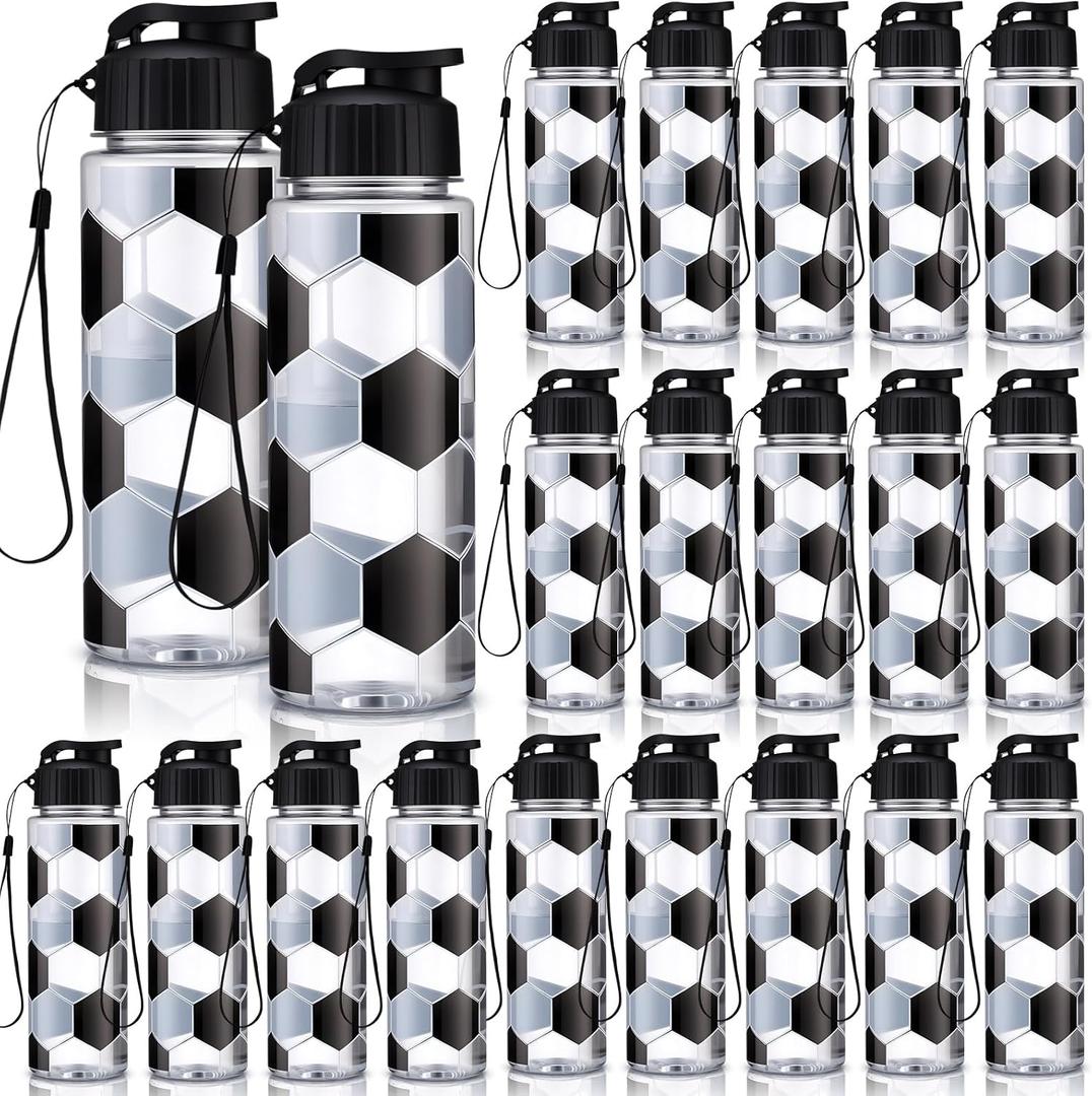 Mifoci Sports Water Bottle Bulk 17 oz Reusable Plastic Biking Water Bottle Tumbler Adults Reusable Large Bottles with Leak Proof Flip Top for Party Outdoor (Soccer) 19 Pcs