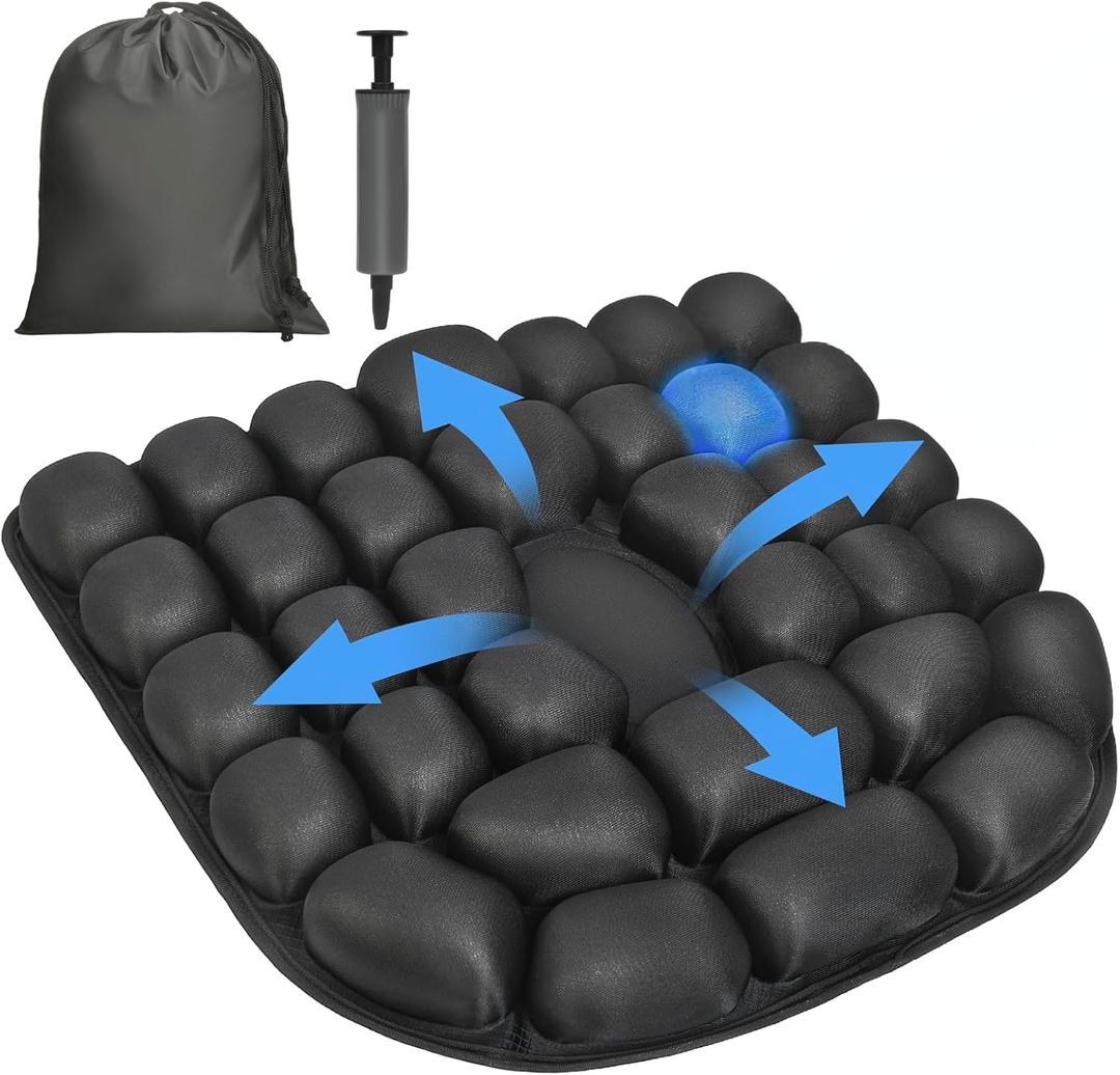 Upgrade Air Inflatable Pressure Relief Seat Cushion, Comfortable 3D Travel Seat Cushion Optimal Support for Long Sitting in Car, Air Travel, Office Chairs