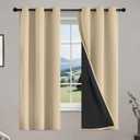 COSVIYA 100% Beige Blackout Curtains for Bedroom Kids Room 63 Inches Length 2 Panels Set, Full Light Blocking Thermal Insulated Grommet Nursery Window Treatment Drapes with Black Liner,W40 x L63