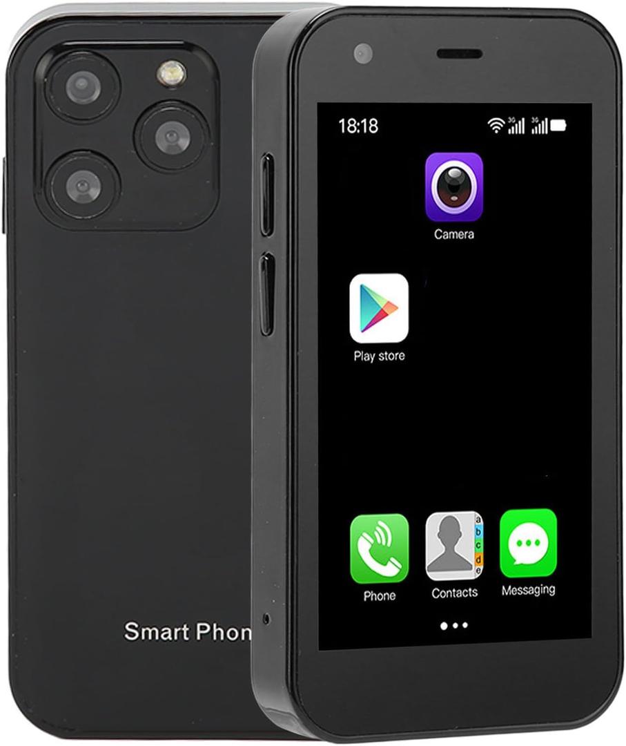 Mini Smartphone, Slim Unlocked Cell Phones with 3" HD Screen, 2GB RAM 16GB ROM, Dual Cameras, Dual SIM Card Slot, 3G Network, 1000 mAh Battery, 8.1 (Black)