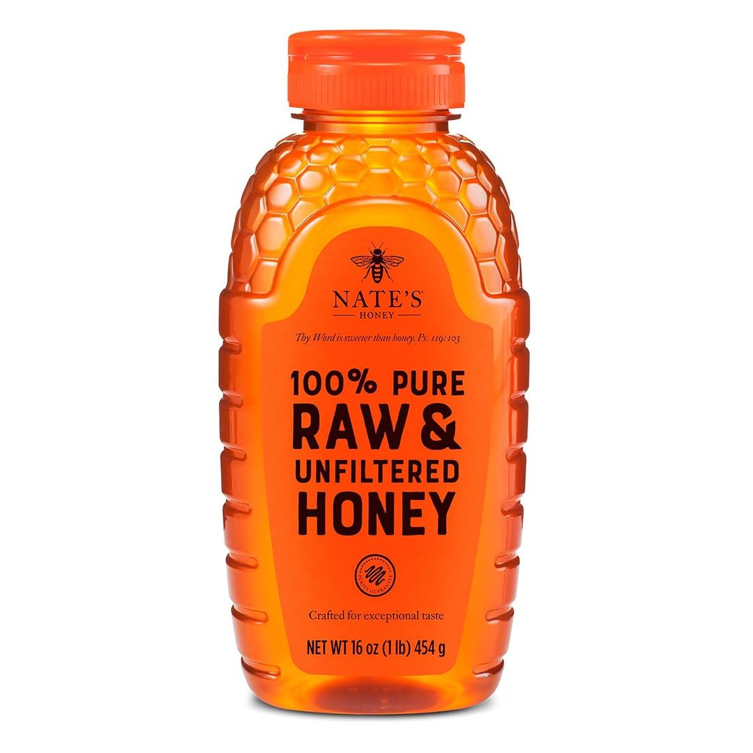 2 x Nate's 100% Pure, Raw & Unfiltered Honey - Award-Winning Taste, 16 oz. Squeeze Bottle (EXP 12/01/27)