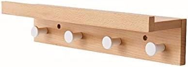 Wall Shelves Floating Shelves, Wall Coat Rack, Wall Mounted Living Room Shelf with Hooks, Decorative Storage Shelves for Kitchen Bathroom Bedroom Entrance (Color : Wood color, Size 4 hooks-48.5x10.5x, Set of 2