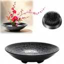 6.7inch Japanese Ikebana Vase Kit Floral Frog Bowl Flower Container with Kenzan - 1.57inch Black Flower Frog, 6.7inch Bowl Vase