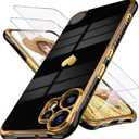 2 x Dretal for Nothing CMF Phone 2 Pro Case with 2X Screen Protector, Girl Women Cute Girly Love-Heart Luxury Gold Soft Cover Camera Protection Bumper Silicone Shockproof Case for CMF Phone 2 Pro (Black)