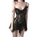 CHICME Women 1 Pack Babydoll Lingerie Lace Trim Side Slit Modal Cami Sleep Dress Loungewear Cute Night Gowns for Women Black-L