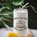 Floral Book Glass Cup with Lids and Straws 14oz, Book Lover Reader Bookworm Gifts, Spread Those Pages Like a Good Girl Glass Coffee Tumbler Drinking Jars with Cleaning Brush