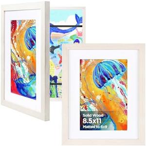 KINLINK 8.5x11 Kids Art Frames Set of 2, Solid Wood Kids Artwork Frames Changeable with Acrylic Front Opening Holds 150 Pictures, Art Frame for Kids Artwork with Mat or without Mat, White Wood