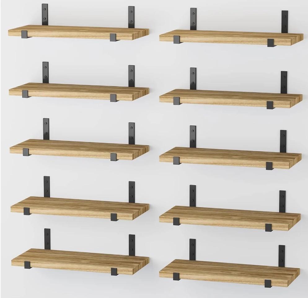 Floating Wall Shelves, Set of 10, Rustic Wood Wall Decor, Farmhouse Wall Mounted Shelves for Bedroom, Living Room, Kitchen and Bathroom
