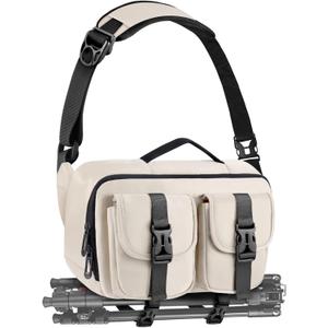 Camera Sling Bag,DSLR Camera Bag with Tripod Holder,Waterproof Camera Shoulder Crossbody Bag for Photographers (Beige)