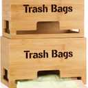 Kathfly 2 Pcs Bamboo Trash Bag Holder Dispenser Stackable Garbage Bag Dispenser, Large and Small Size Trash Organizer for Farmhouse Kitchen Laundry Under Sink, Wall Mounted or Freestanding