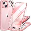 Miracase Glass Series Designed for iPhone 15 Plus Case 6.7',Full-Body Military Drop Proof 15 Plus Phone Case Cover with Built-in 9H Tempered Glass Screen Protector,Pink