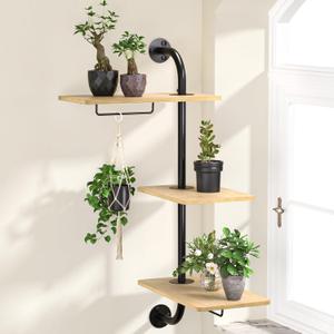 DELLAN Window Plant Shelves, Rotating Plant Shelf for Window, Wall Mounted Indoor Hanging Plants Shelf (3 Tier) (Wood)