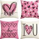 AVOIN colorlife I Love U XOXO Valentine Hearts Pink Throw Pillow Covers, 18 x 18 Inch Love Wedding Cushion Case Decoration for Sofa Couch Set of 4