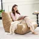 Hobestluk Bean Bag Chair Giant Bean Bag Sofa Memory Foam Bean Bag Chairs for Adults, Bean Bag Couches Faux Leather Bean Bag Chairs for Living Room Bedroom Dorm Office (Khaki) (Single)
