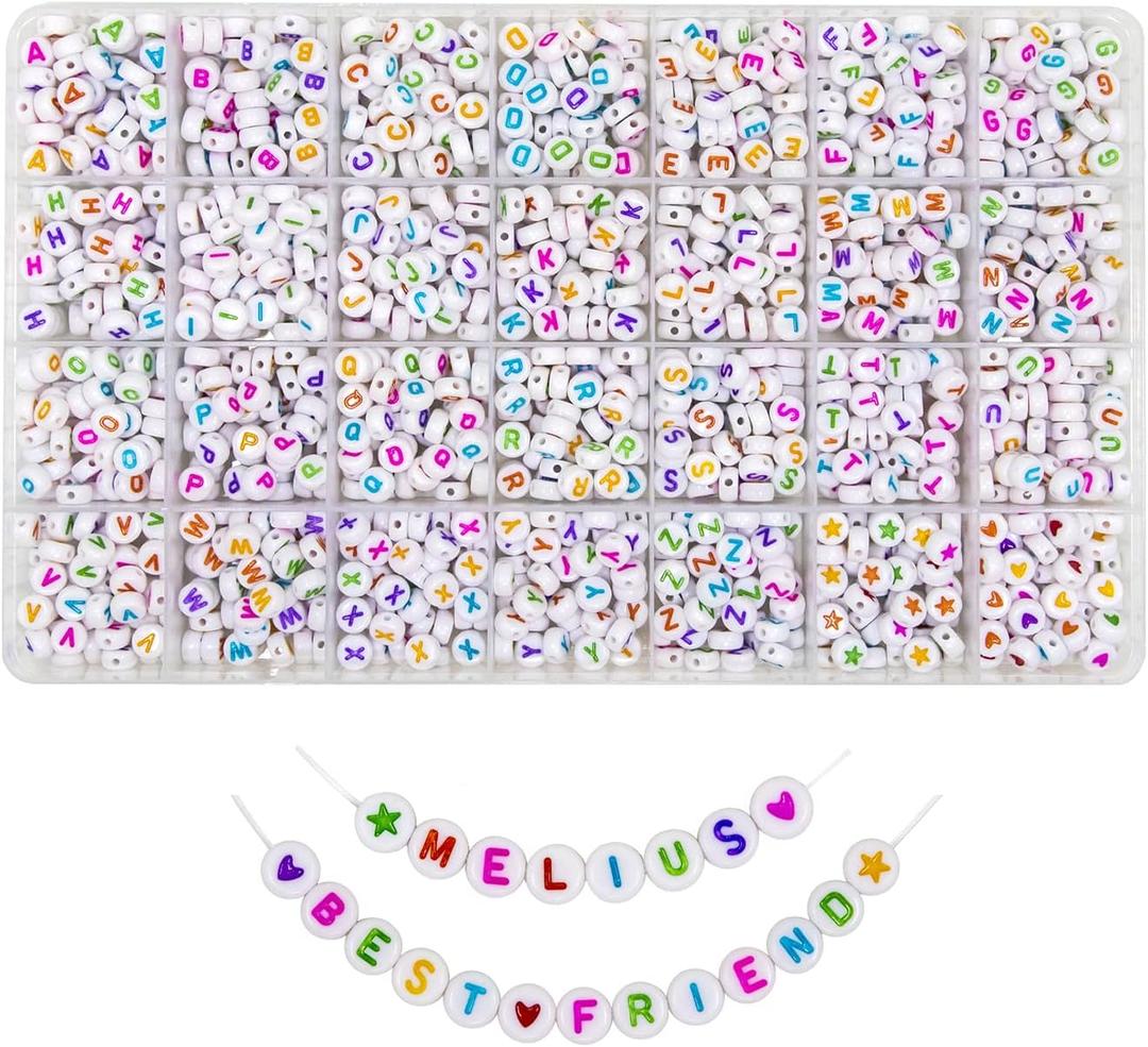 Melius Acrylic Colorful Letter Beads, 1450 Pcs 4x7mm Round Alphabet Beads in 28 Grid Box for Jewelry Making, DIY Bracelets, Necklaces, Key Chains, Bracelets (4x7mm, Colorful)