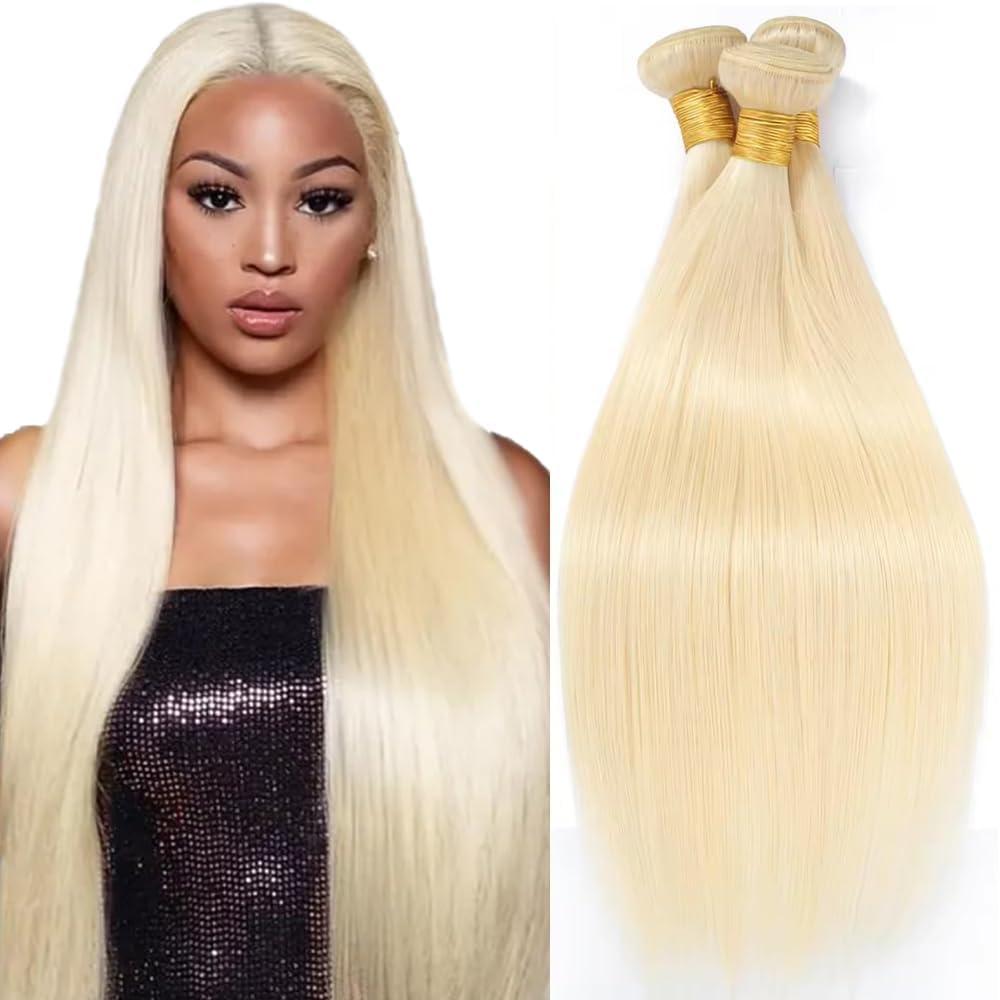 #613 Bundles Human Hair Blonde Straight Bundles 22 24 26 Inch Unprocessed Brazilian Virgin Hair 3 Bundle 50 Gram Per Bundle Blonde Quick Weave Hair Extensions,613-Blonde-S
