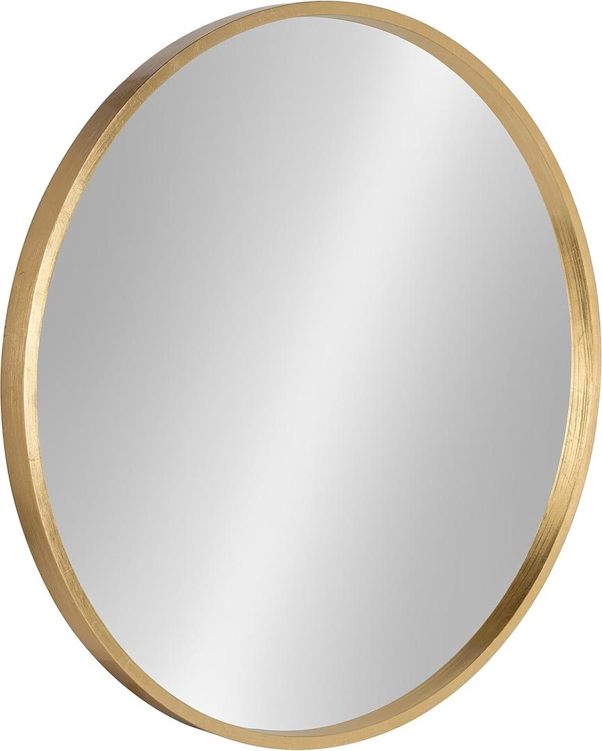 Kate and Laurel Travis Round Wood Wall Mirror, 25.6" Diameter, Gold, Modern Glam Wall Dcor Accent