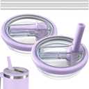 2 Pack Flip Straw Leak Proof Lid for Stanley 40 oz Tumbler Quencher - Reusable Spill Proof Lid Top Cover Stanley 40oz Cup Accessories - Replacement of Leaking Original Stanley Lids - Purple