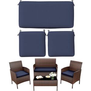3 Pack Outdoor Replacement Cushions, Fit for 4-Seater Wicker Rattan Patio Conversation Set, 36x18x3,18x18x3, Liner & Cover