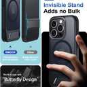 RMOCR for iPhone 15 Pro Case with Screen Protector+Lanyard Wrist Strap,Magnetic Translucent Matte Rugged Slim Phone Cover Built in Invisible Kickstand [Fit for MagSafe],Black